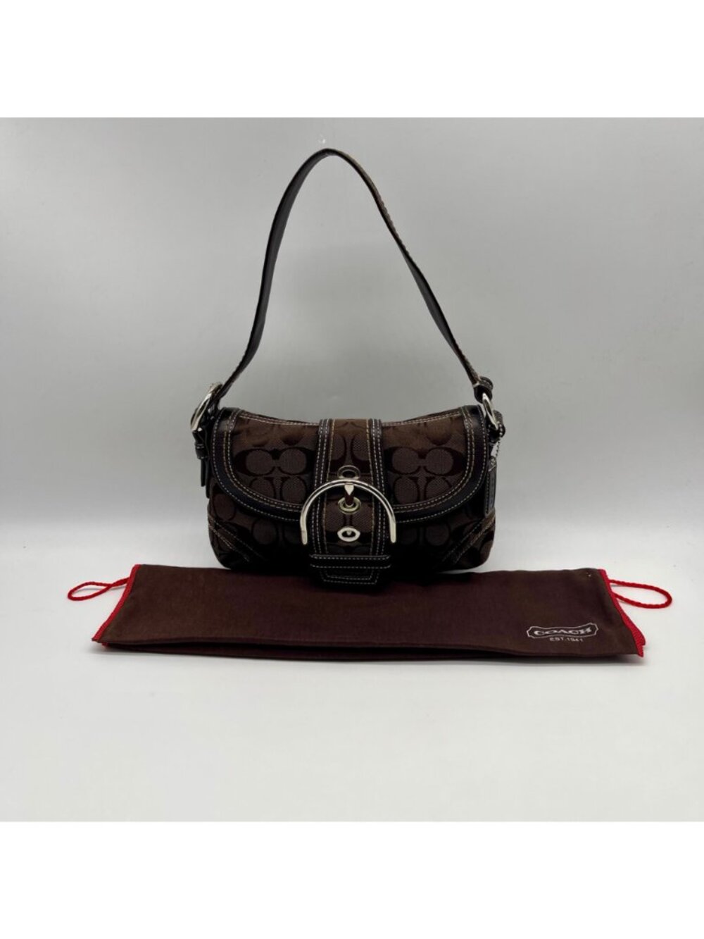 Coach Brown Signature Canvas Soho Buckle Flap Bag - Picture 12 of 13